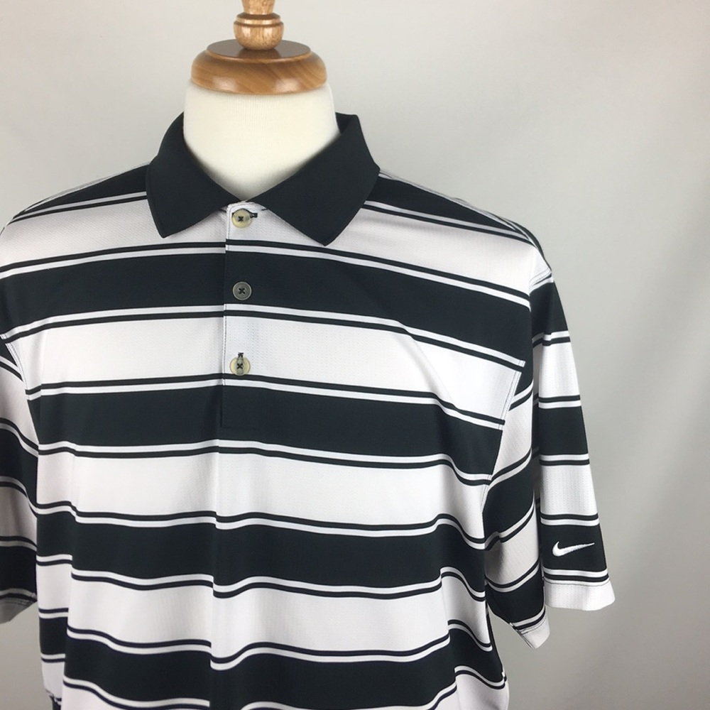 Nike Golf Dri-Fit Black White Stripes Mens Size XL
